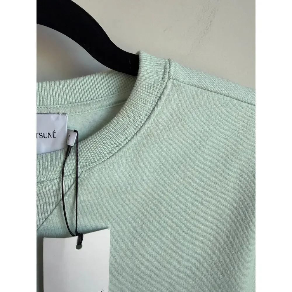 Maison Kitsuné Neon Line Typo Embroidery Sweatshirt Light Green Women's XS NWT